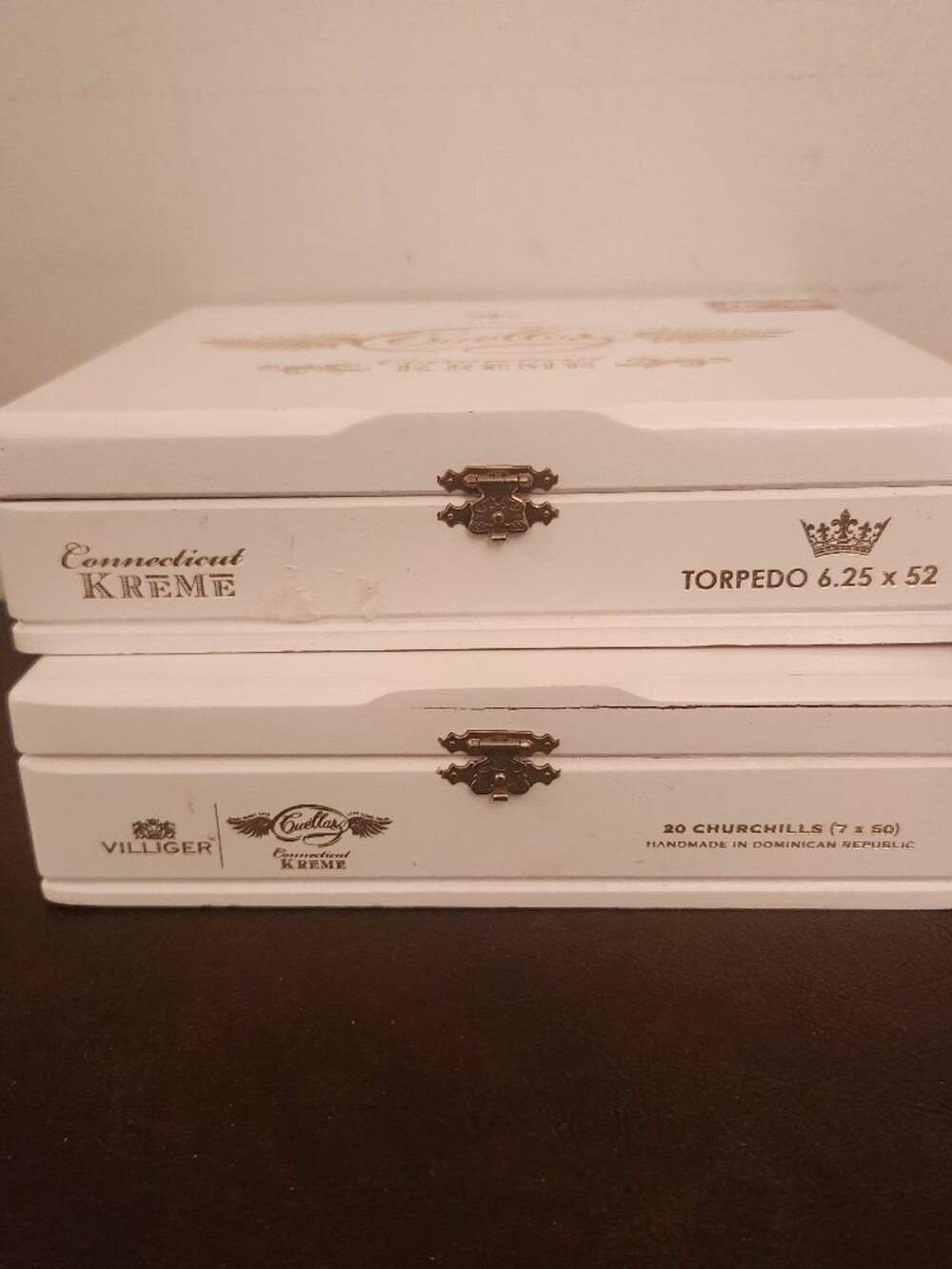 (2) - Villiger Cuellar Connecticut Kreme empty wooden cigar box's empty.